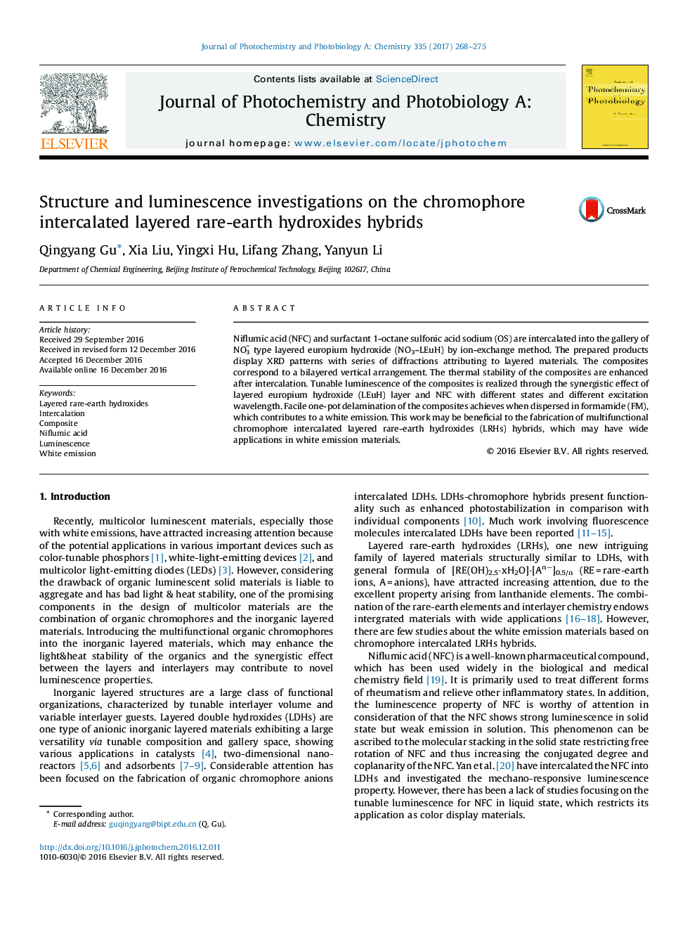 Structure and luminescence investigations on the chromophore intercalated layered rare-earth hydroxides hybrids