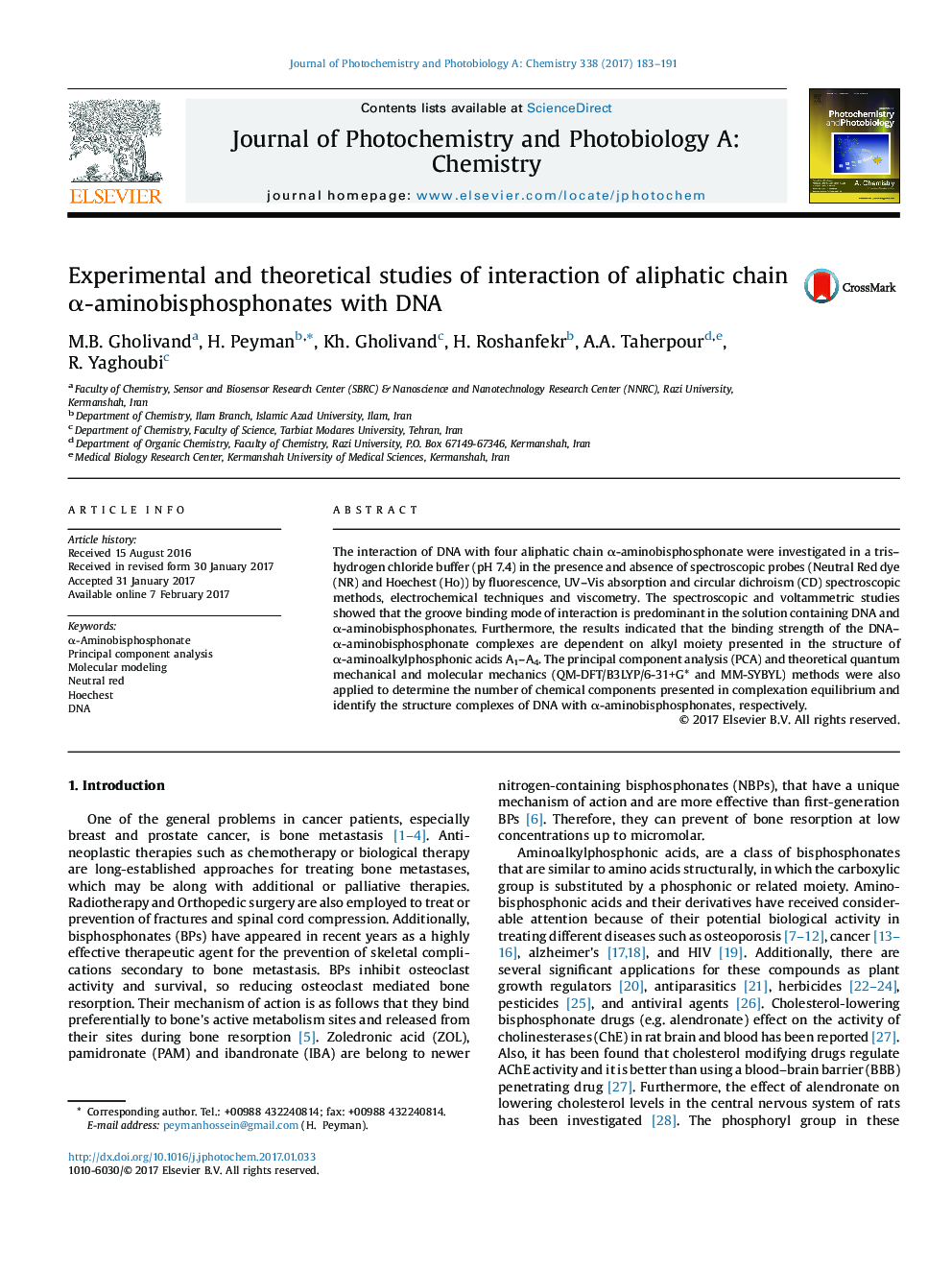 Experimental and theoretical studies of interaction of aliphatic chain Î±-aminobisphosphonates with DNA