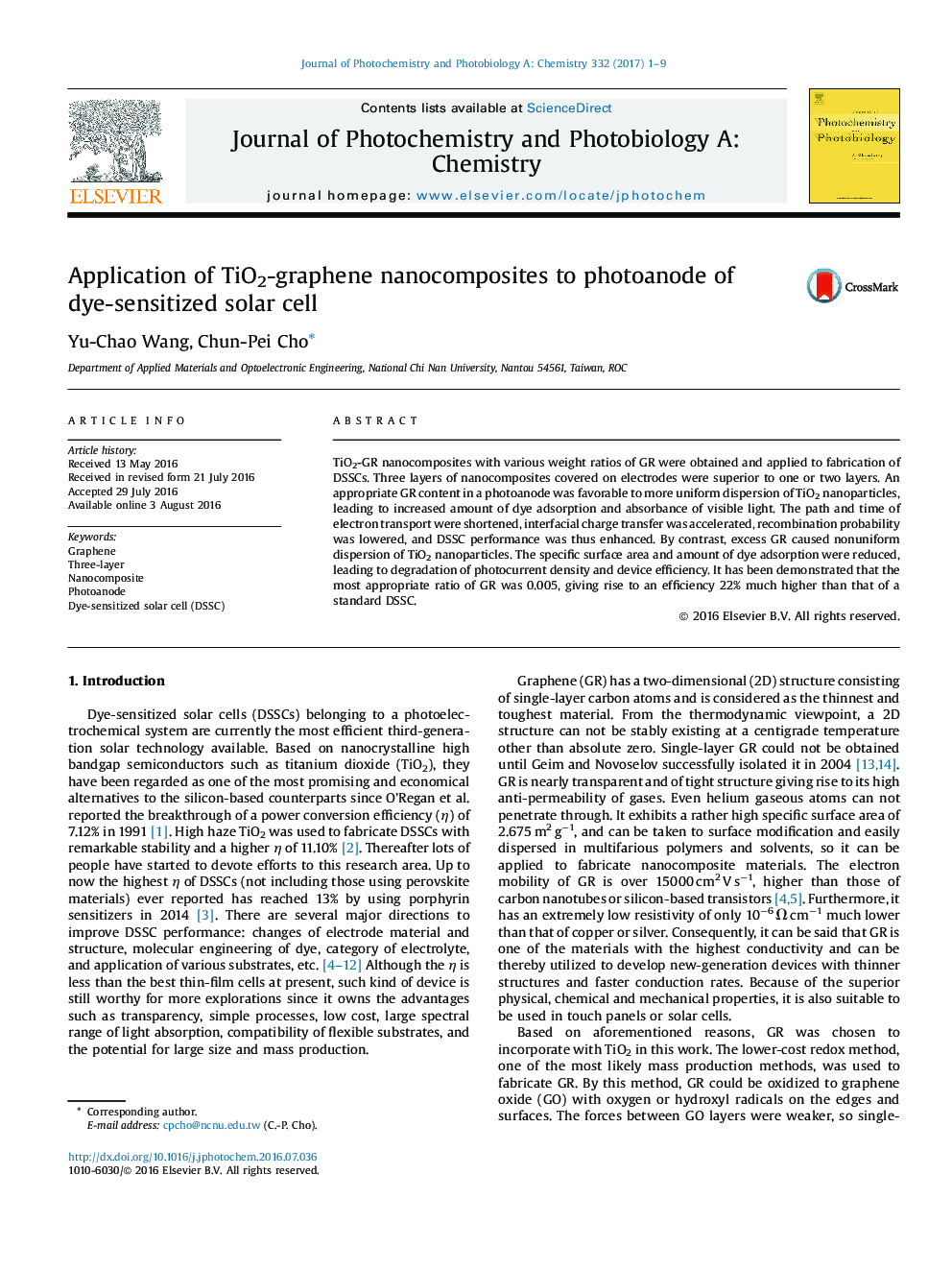 Application of TiO2-graphene nanocomposites to photoanode of dye-sensitized solar cell