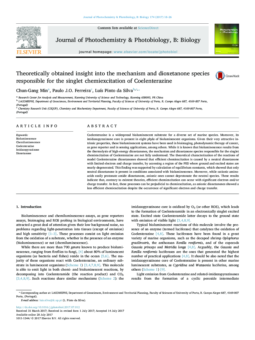 Theoretically obtained insight into the mechanism and dioxetanone species responsible for the singlet chemiexcitation of Coelenterazine