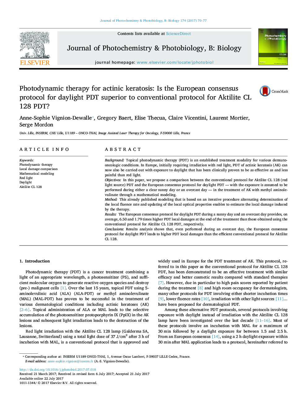 Photodynamic therapy for actinic keratosis: Is the European consensus protocol for daylight PDT superior to conventional protocol for Aktilite CL 128 PDT?