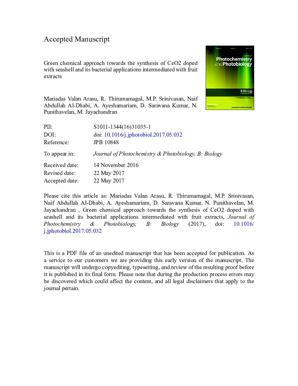 Green chemical approach towards the synthesis of CeO2 doped with seashell and its bacterial applications intermediated with fruit extracts