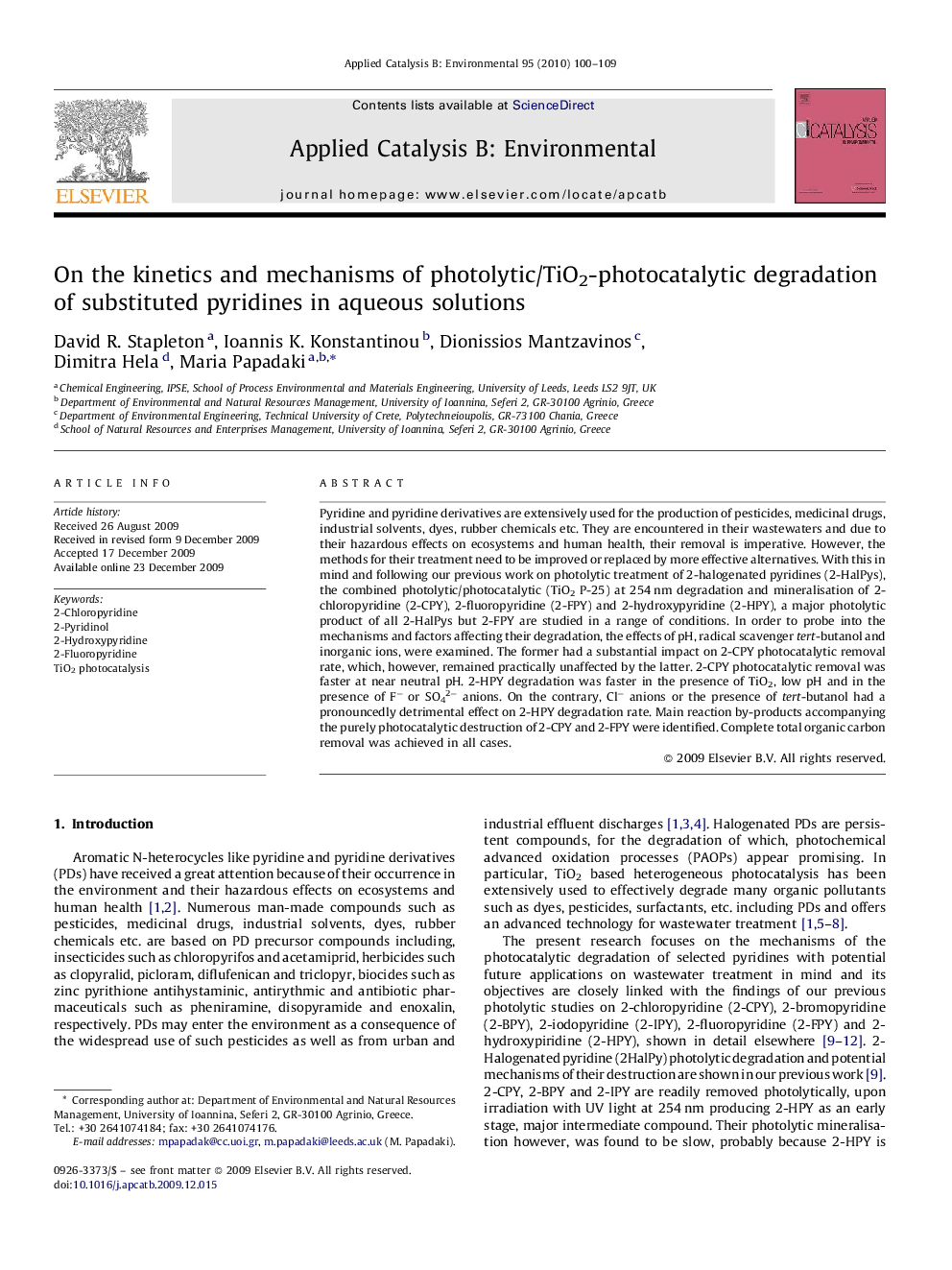 On the kinetics and mechanisms of photolytic/TiO2-photocatalytic degradation of substituted pyridines in aqueous solutions