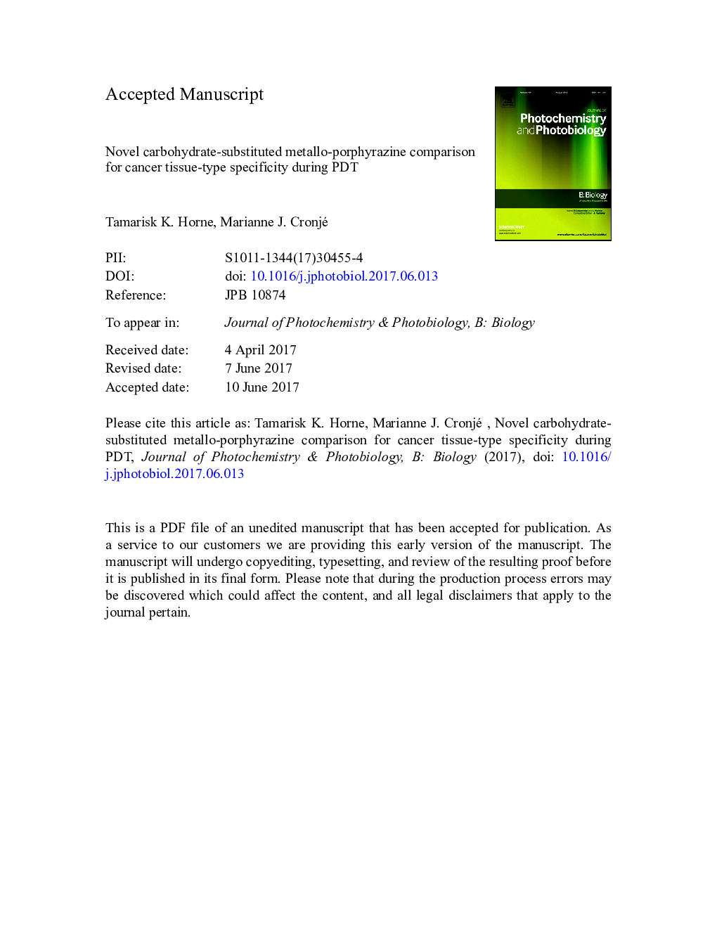 Novel carbohydrate-substituted metallo-porphyrazine comparison for cancer tissue-type specificity during PDT