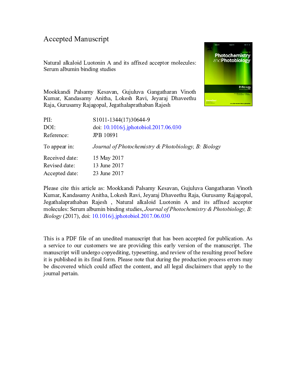 Natural alkaloid Luotonin A and its affixed acceptor molecules: Serum albumin binding studies