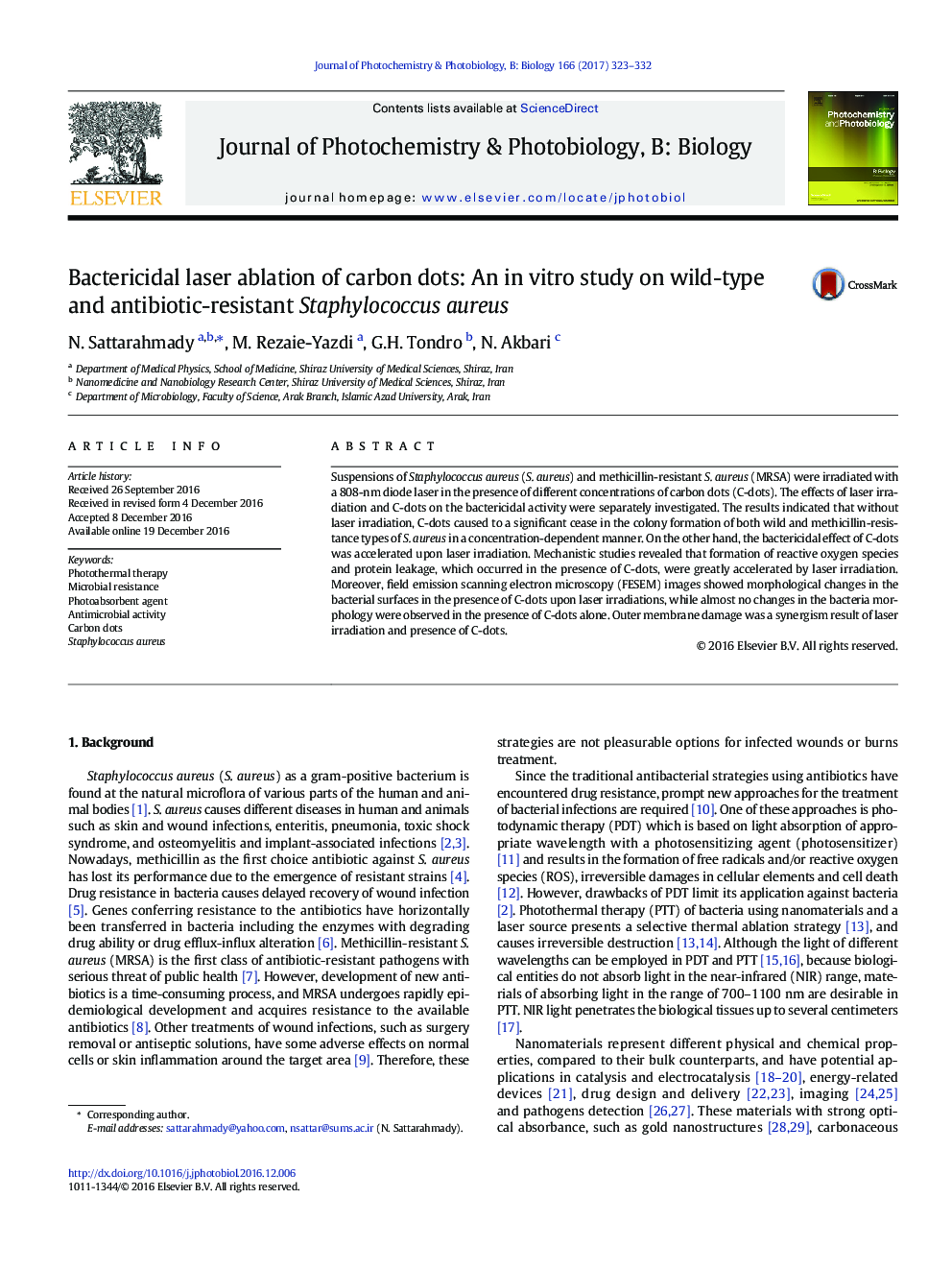 Bactericidal laser ablation of carbon dots: An in vitro study on wild-type and antibiotic-resistant Staphylococcus aureus