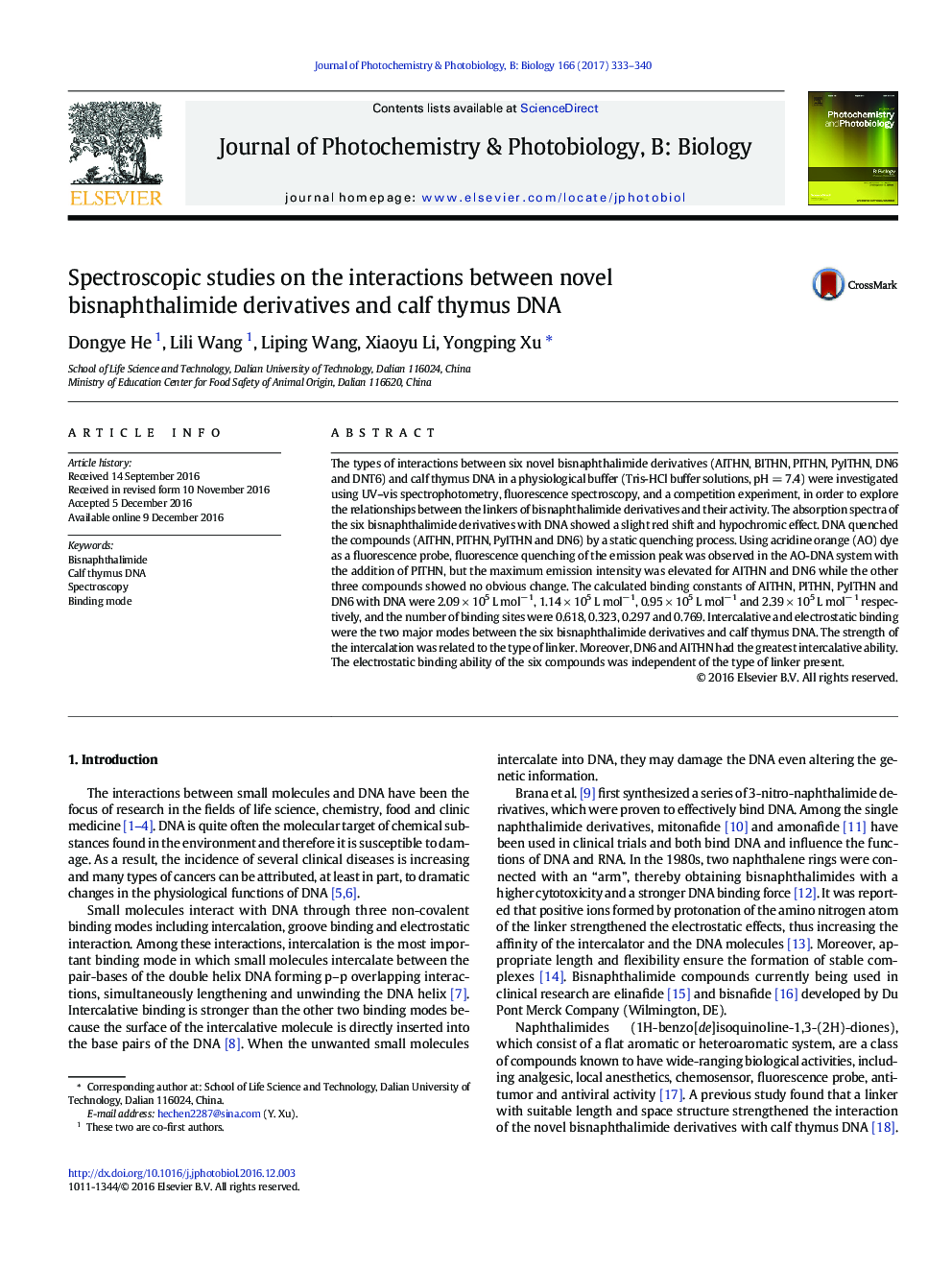 Spectroscopic studies on the interactions between novel bisnaphthalimide derivatives and calf thymus DNA