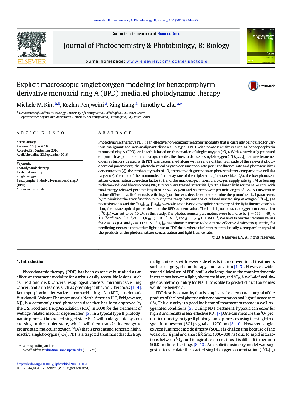 Explicit macroscopic singlet oxygen modeling for benzoporphyrin derivative monoacid ring A (BPD)-mediated photodynamic therapy