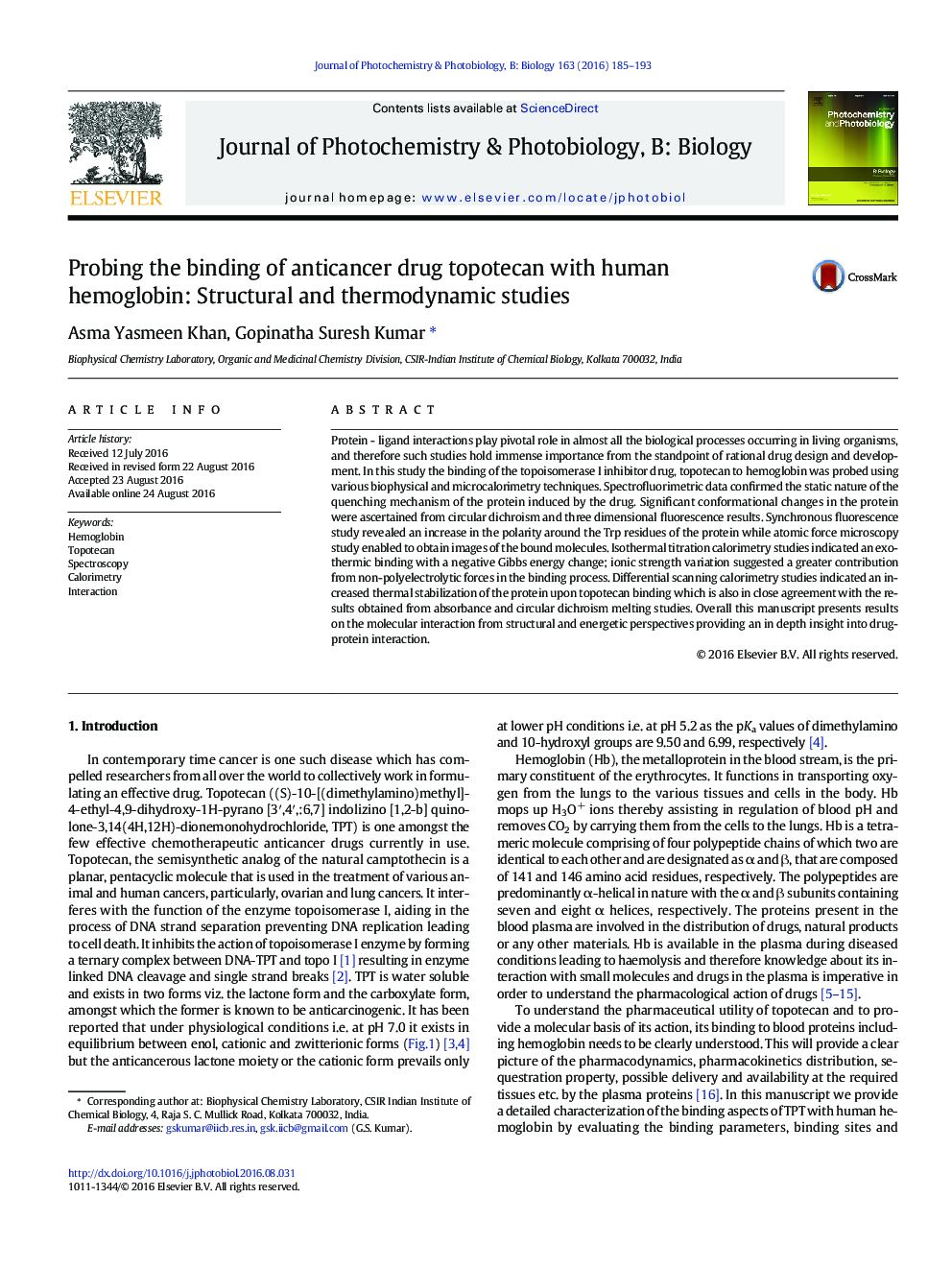 Probing the binding of anticancer drug topotecan with human hemoglobin: Structural and thermodynamic studies