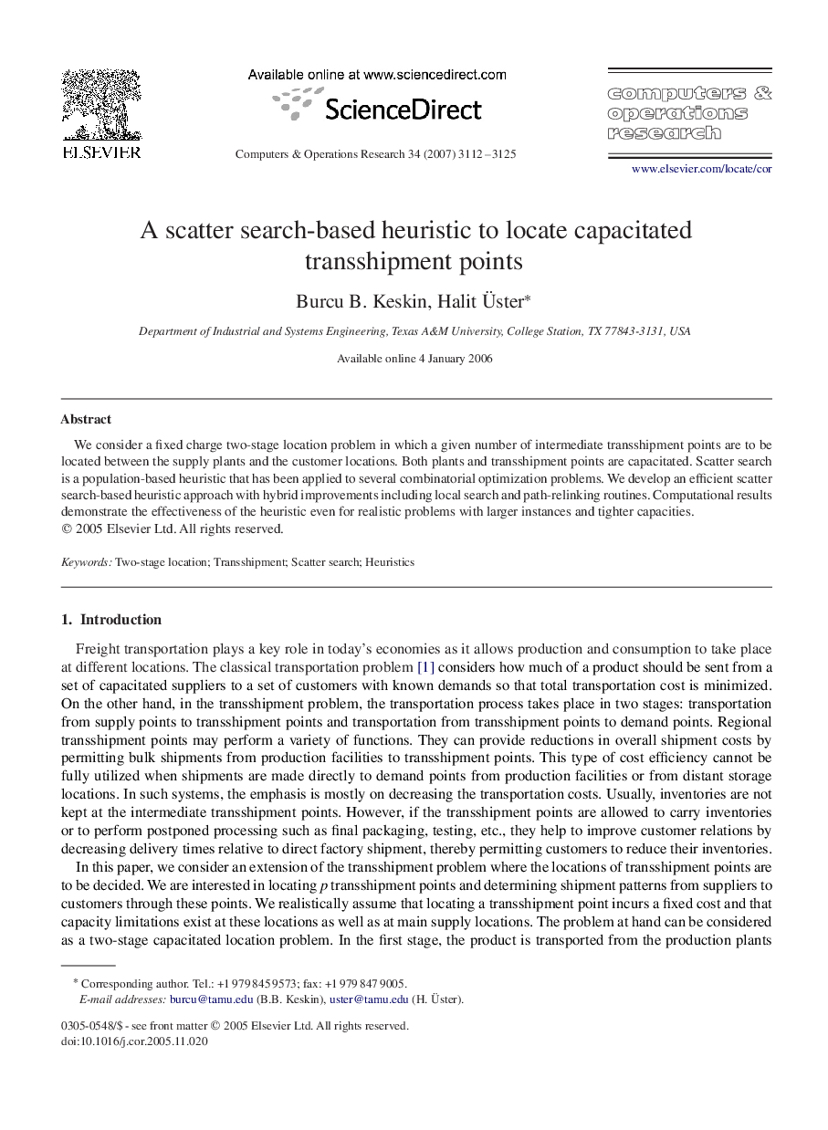 A scatter search-based heuristic to locate capacitated transshipment points