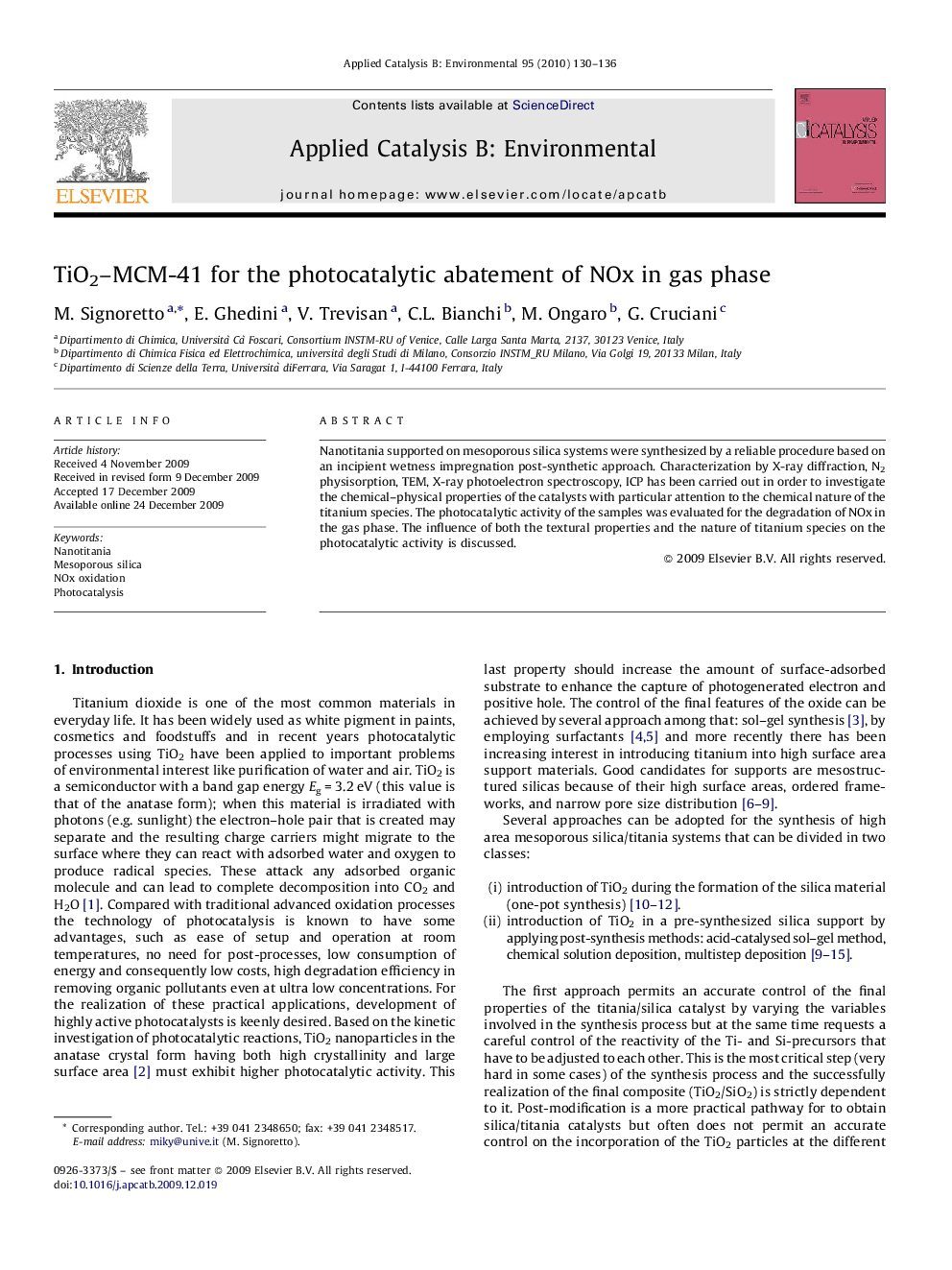 TiO2–MCM-41 for the photocatalytic abatement of NOx in gas phase