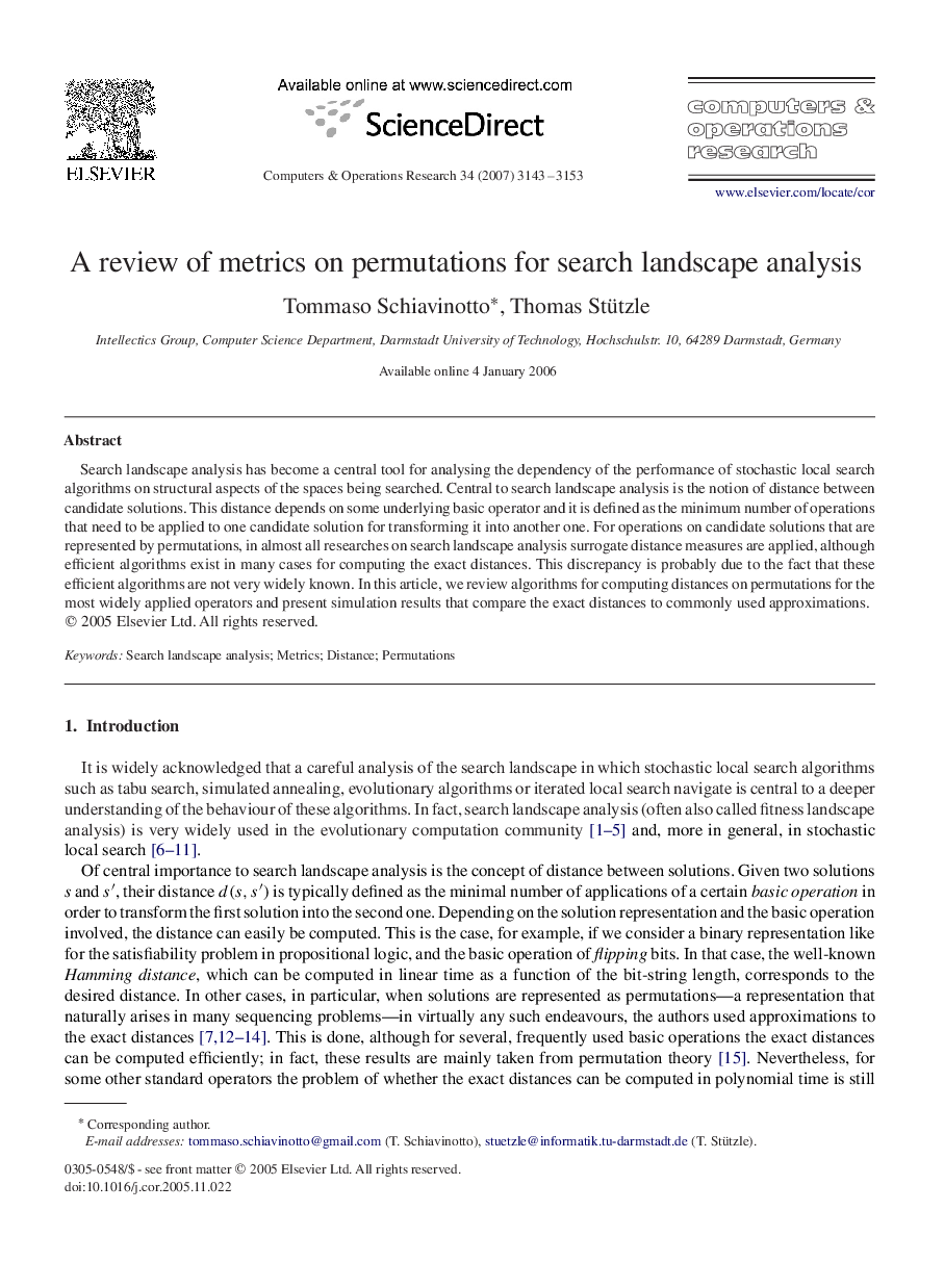 A review of metrics on permutations for search landscape analysis