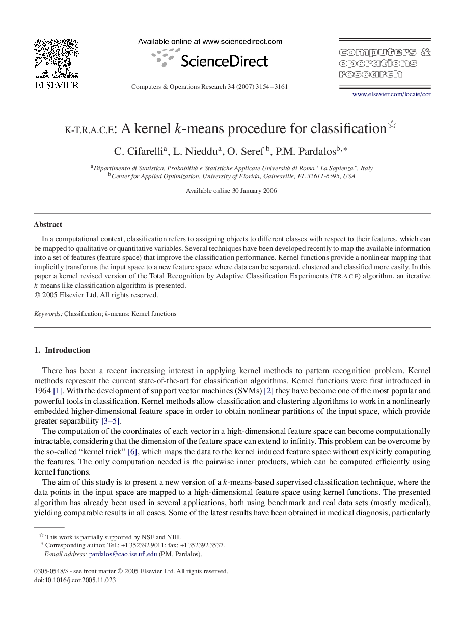 K-T.R.A.C.E: A kernel kk-means procedure for classification 