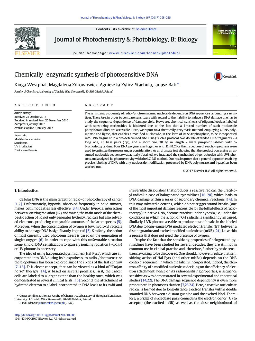 عکس صفحه اول مقاله: Chemically-enzymatic synthesis of photosensitive DNA Chemically-enzymatic synthesis of photosensitive DNA