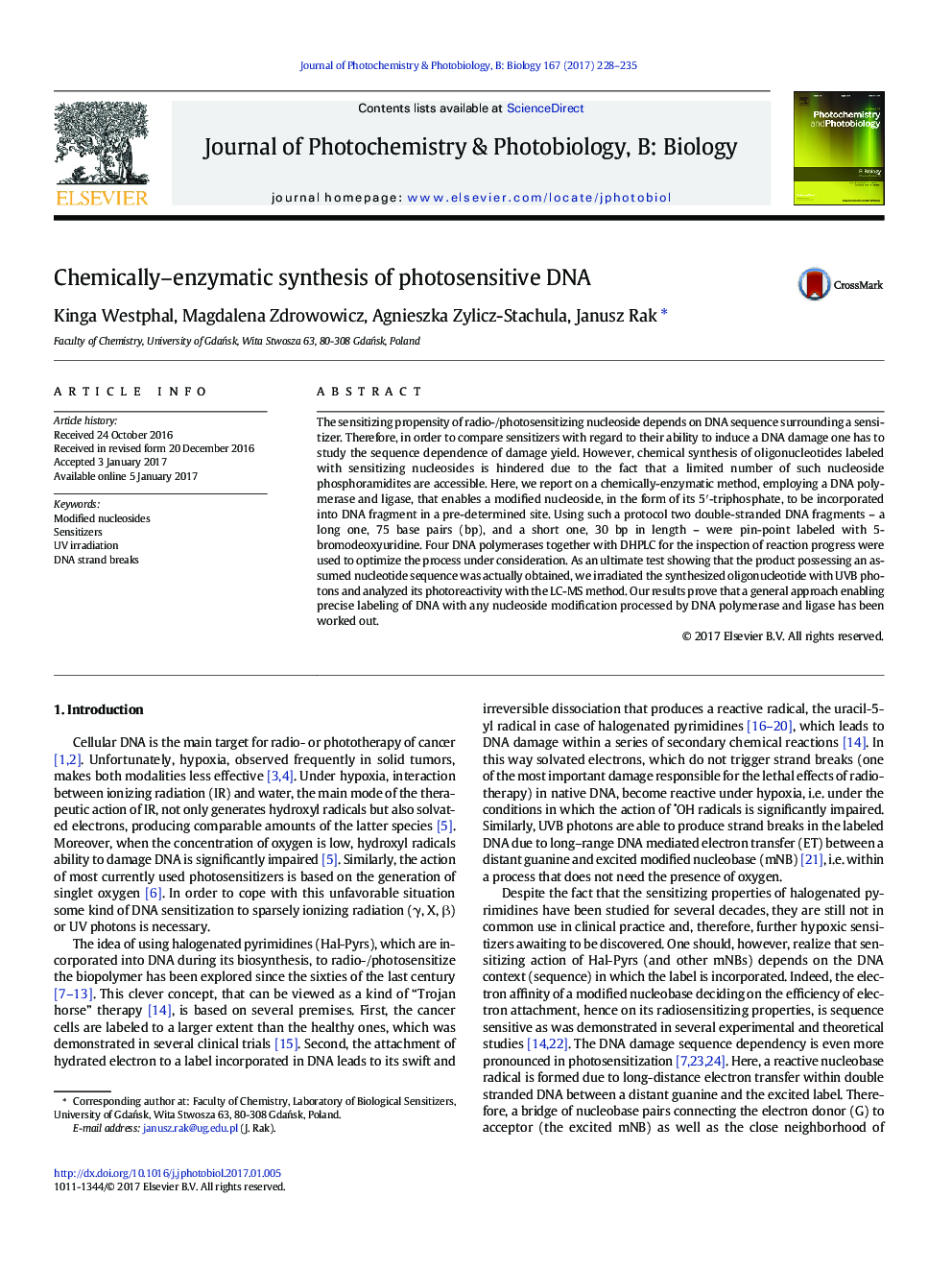 Chemically-enzymatic synthesis of photosensitive DNA