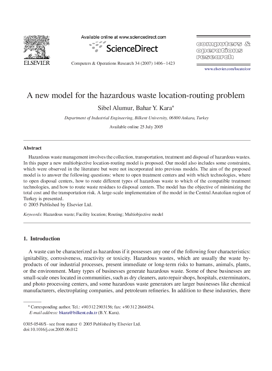 A new model for the hazardous waste location-routing problem