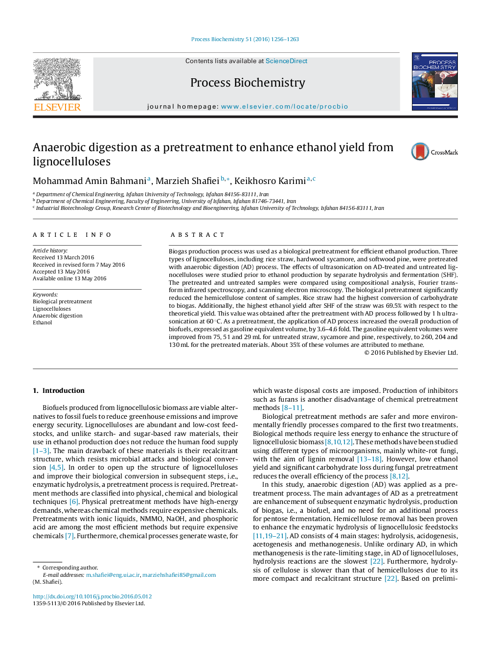 Anaerobic digestion as a pretreatment to enhance ethanol yield from lignocelluloses