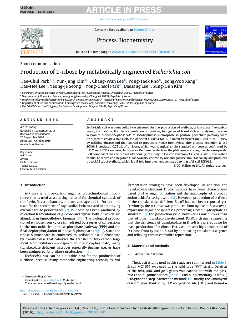 Production of d-ribose by metabolically engineered Escherichia coli