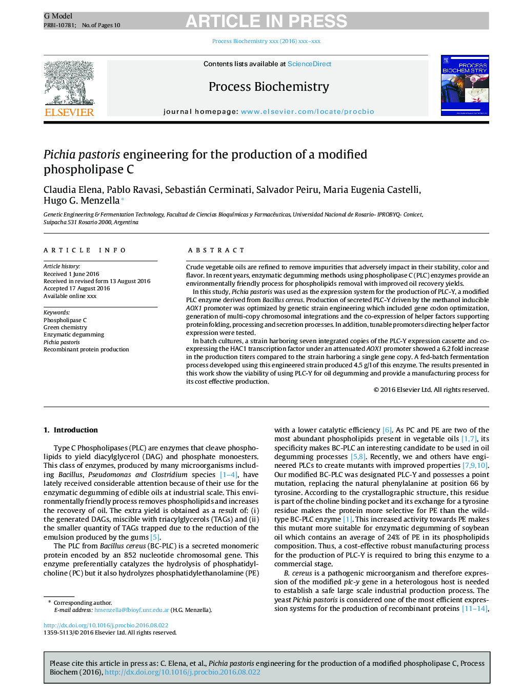 Pichia pastoris engineering for the production of a modified phospholipase C