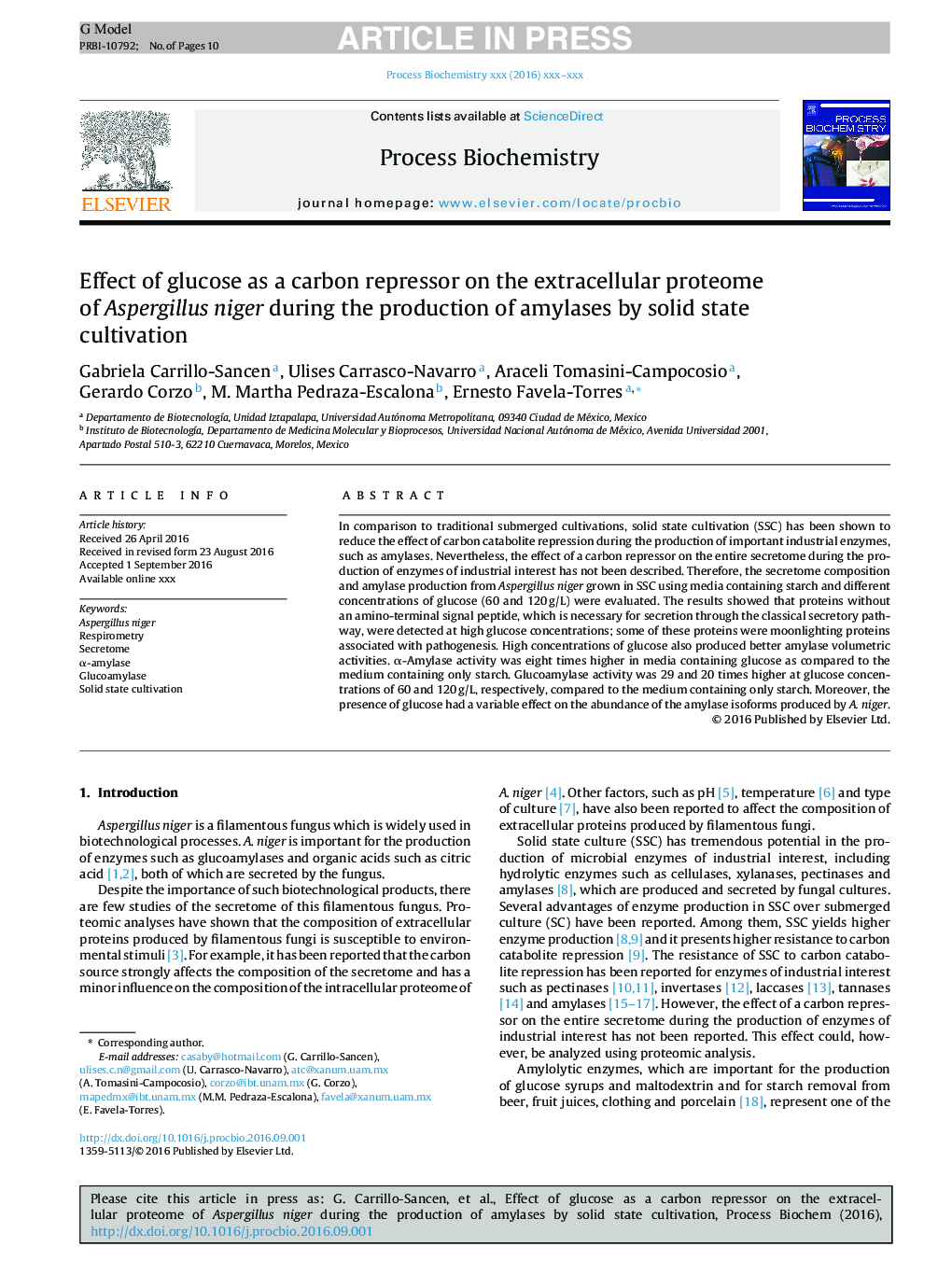 Effect of glucose as a carbon repressor on the extracellular proteome of Aspergillus niger during the production of amylases by solid state cultivation