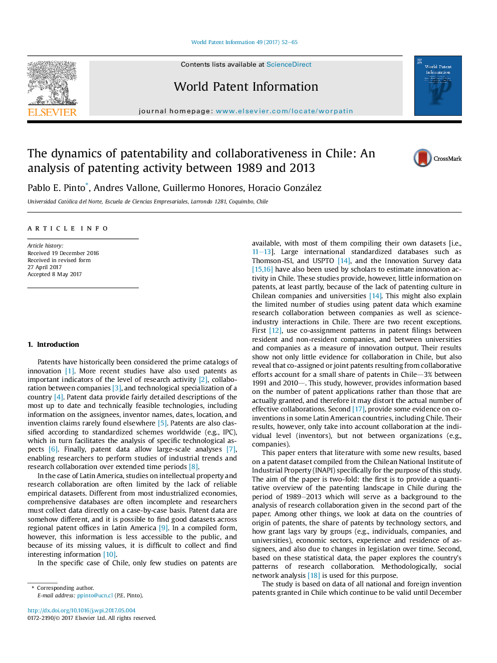 The dynamics of patentability and collaborativeness in Chile: An analysis of patenting activity between 1989 and 2013