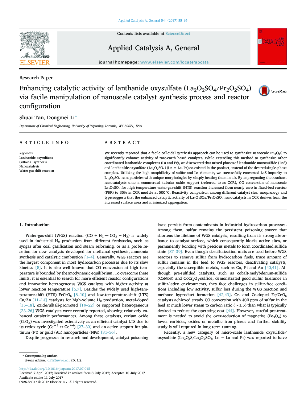 Enhancing catalytic activity of lanthanide oxysulfate (La2O2SO4/Pr2O2SO4) via facile manipulation of nanoscale catalyst synthesis process and reactor configuration