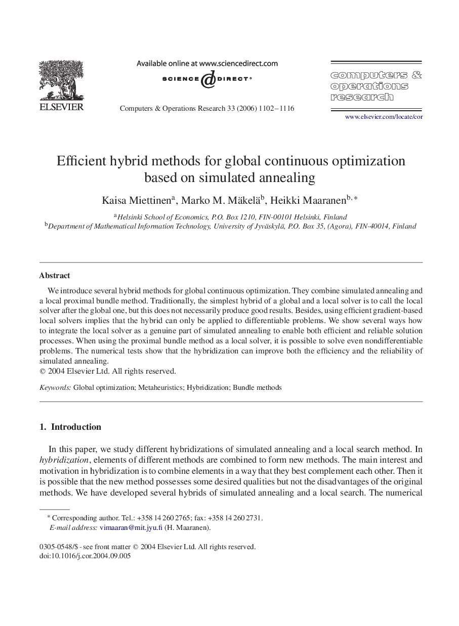 Efficient hybrid methods for global continuous optimization based on simulated annealing