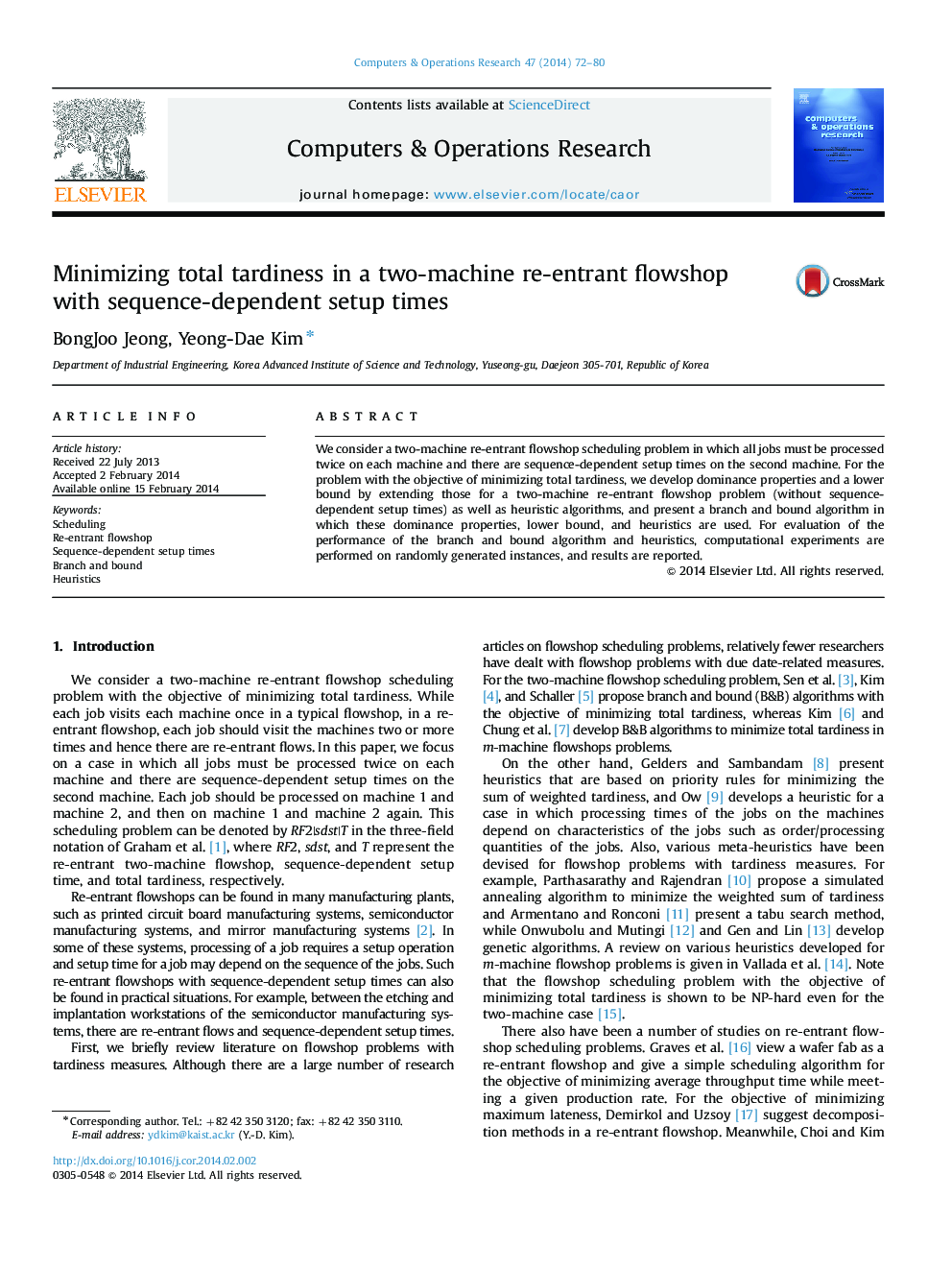 Minimizing total tardiness in a two-machine re-entrant flowshop with sequence-dependent setup times