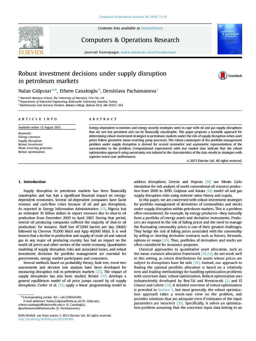 Robust investment decisions under supply disruption in petroleum markets