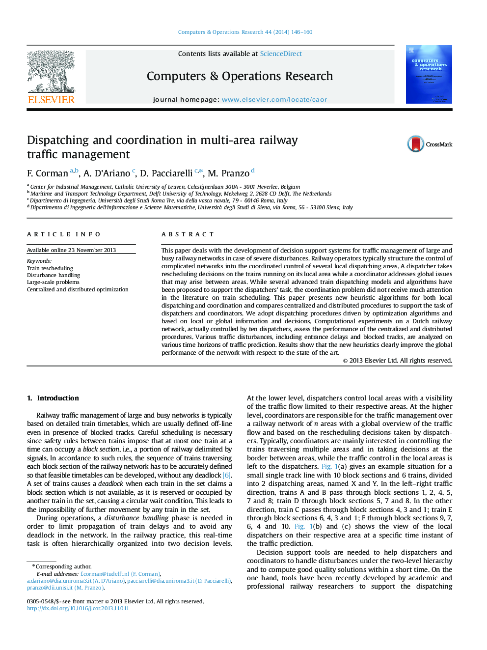 Dispatching and coordination in multi-area railway traffic management