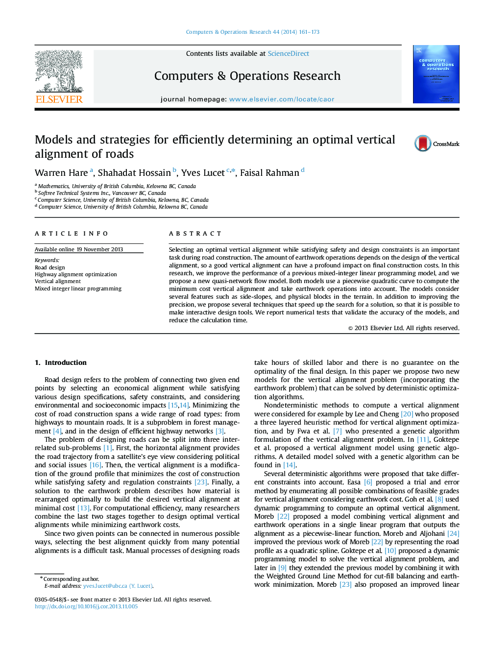 Models and strategies for efficiently determining an optimal vertical alignment of roads