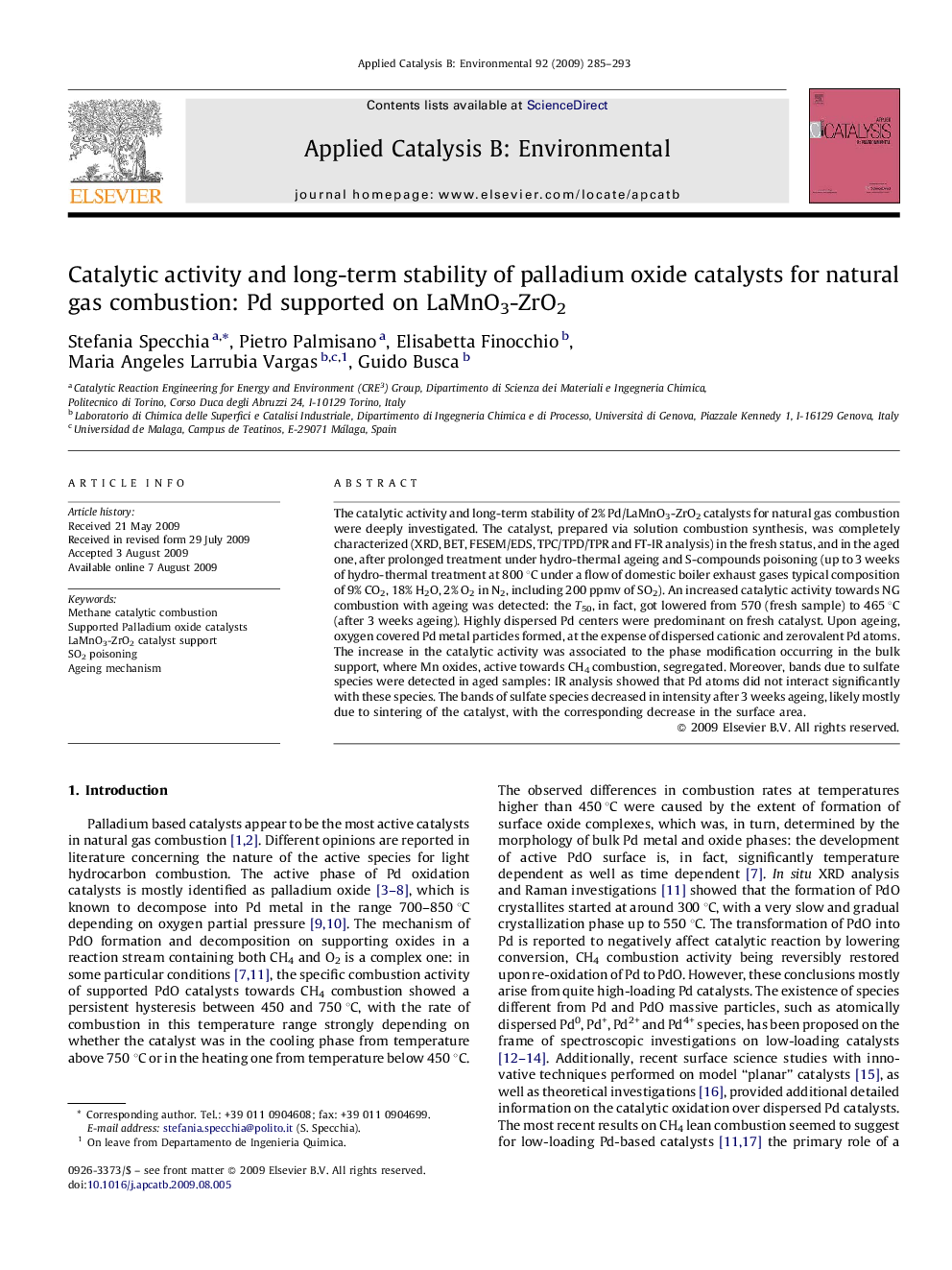 Catalytic activity and long-term stability of palladium oxide catalysts for natural gas combustion: Pd supported on LaMnO3-ZrO2