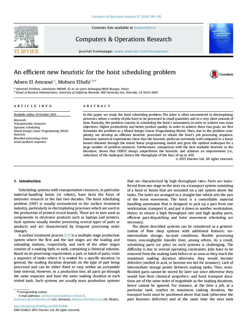 An efficient new heuristic for the hoist scheduling problem