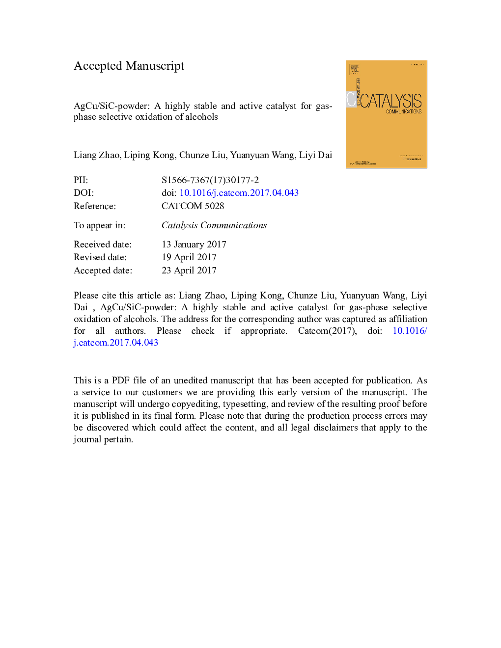 AgCu/SiC-powder: A highly stable and active catalyst for gas-phase selective oxidation of alcohols