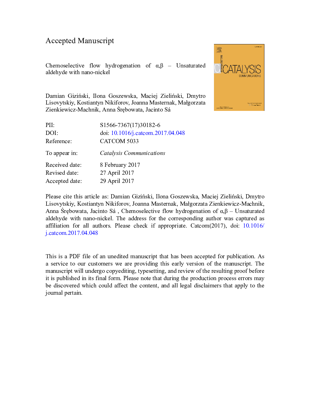 Chemoselective flow hydrogenation of Î±,Î² - Unsaturated aldehyde with nano-nickel