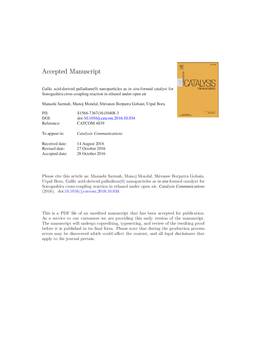 Gallic acid-derived palladium(0) nanoparticles as in situ-formed catalyst for Sonogashira cross-coupling reaction in ethanol under open air