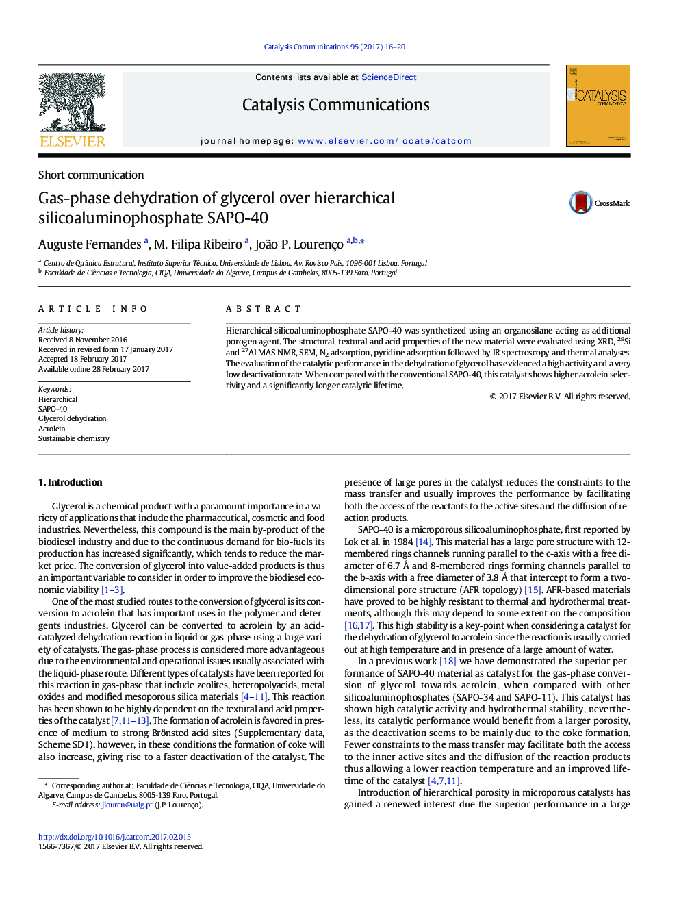 Gas-phase dehydration of glycerol over hierarchical silicoaluminophosphate SAPO-40