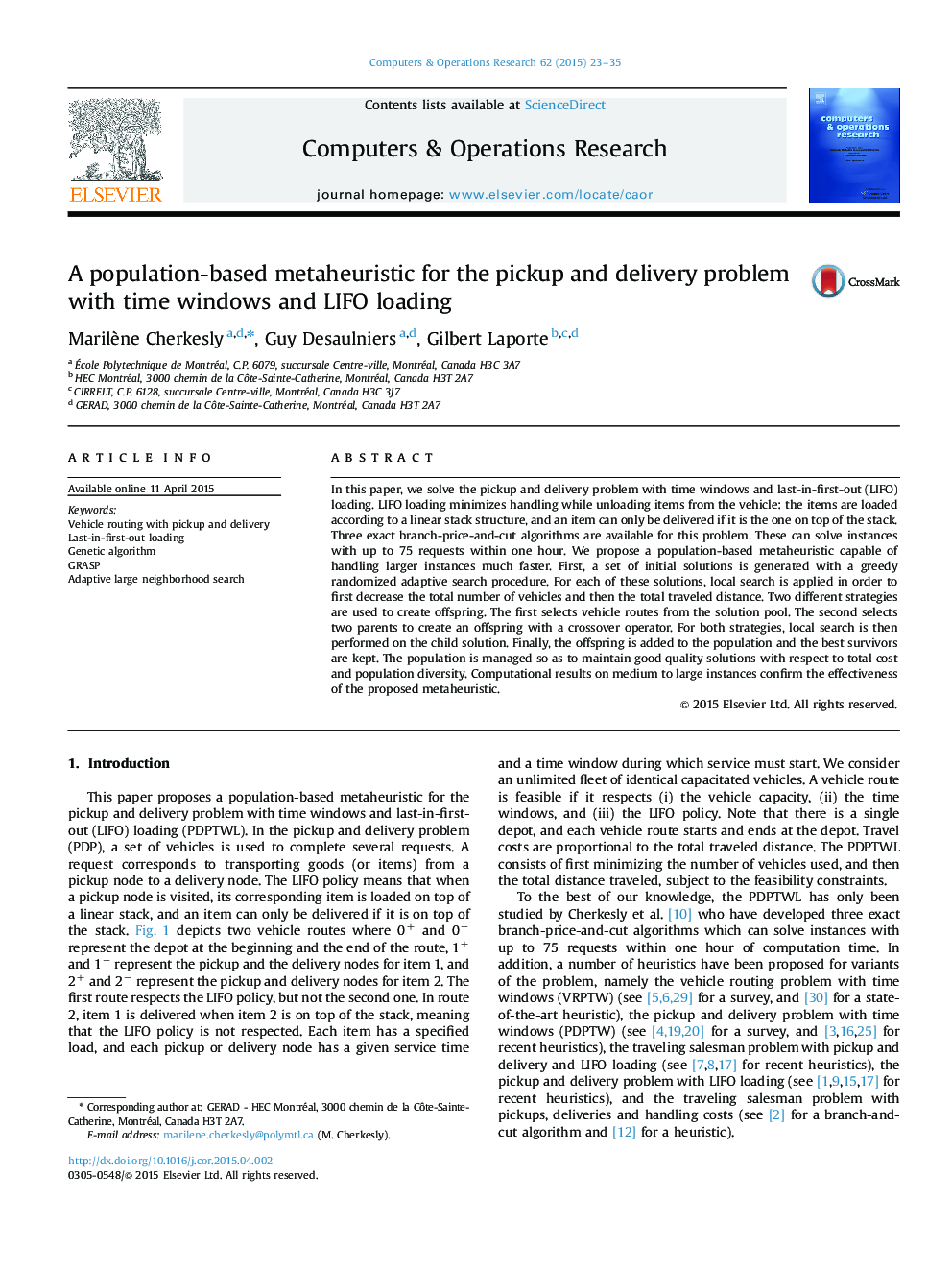 A population-based metaheuristic for the pickup and delivery problem with time windows and LIFO loading