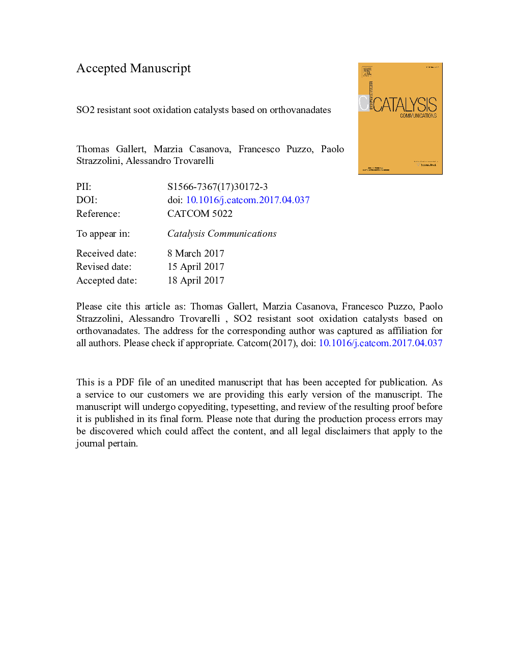 SO2 resistant soot oxidation catalysts based on orthovanadates