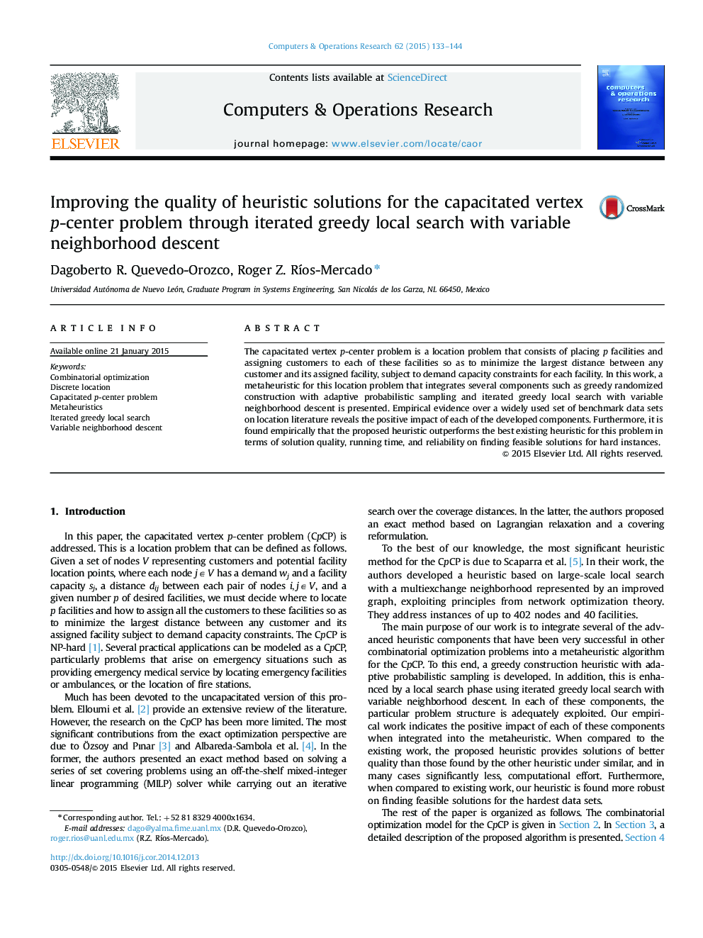 Improving the quality of heuristic solutions for the capacitated vertex p-center problem through iterated greedy local search with variable neighborhood descent