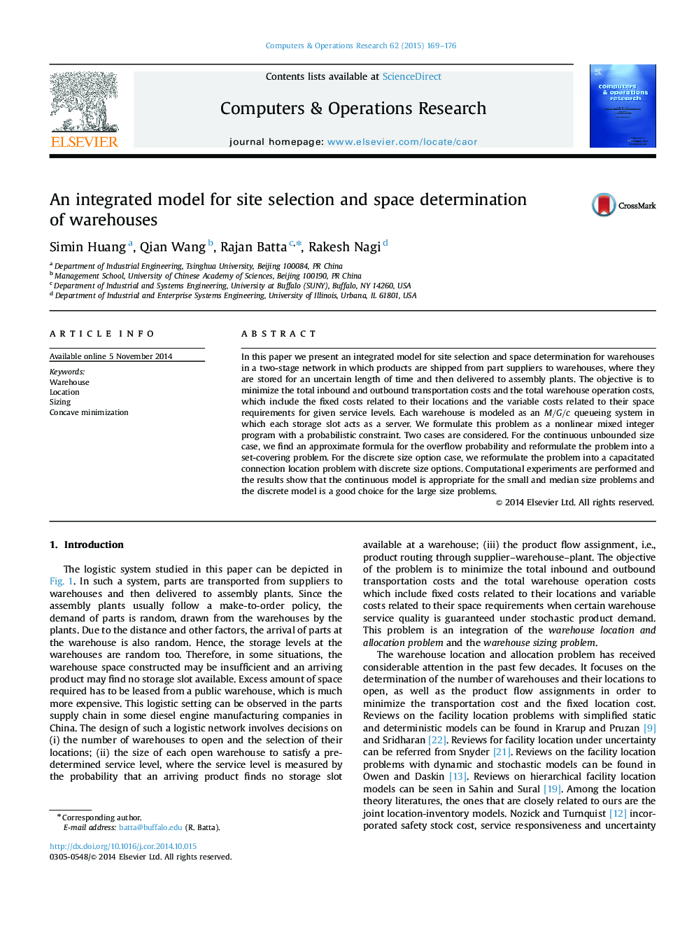 An integrated model for site selection and space determination of warehouses