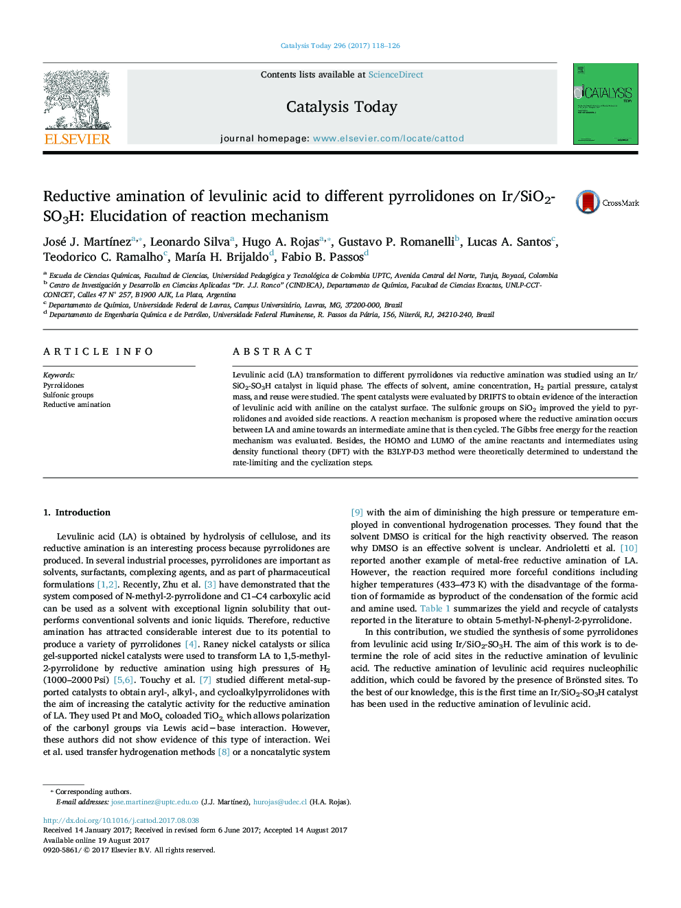 Reductive amination of levulinic acid to different pyrrolidones on Ir/SiO2-SO3H: Elucidation of reaction mechanism