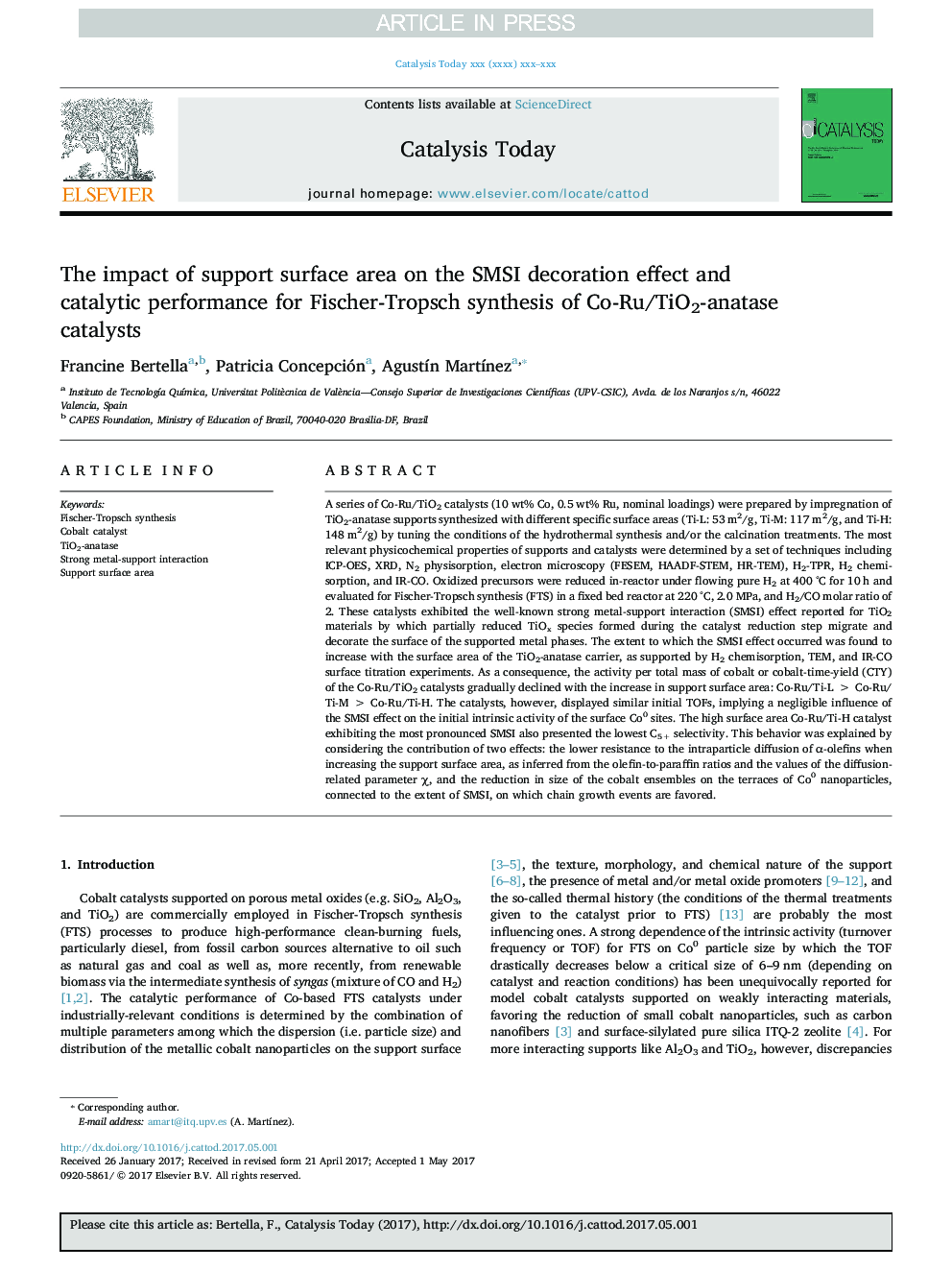 The impact of support surface area on the SMSI decoration effect and catalytic performance for Fischer-Tropsch synthesis of Co-Ru/TiO2-anatase catalysts