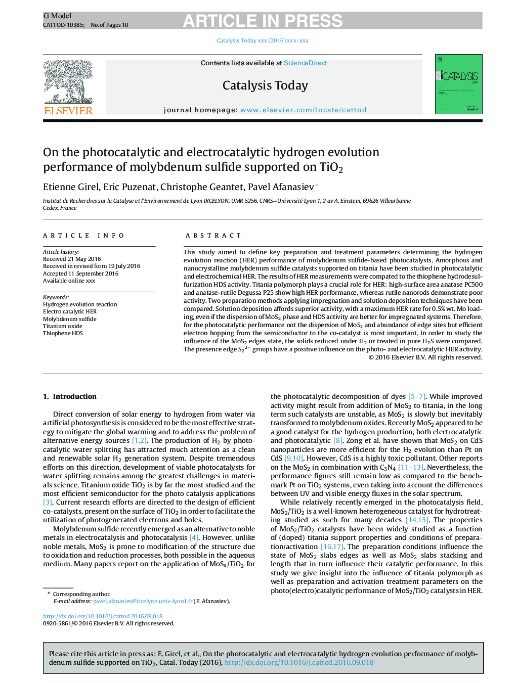 On the photocatalytic and electrocatalytic hydrogen evolution performance of molybdenum sulfide supported on TiO2