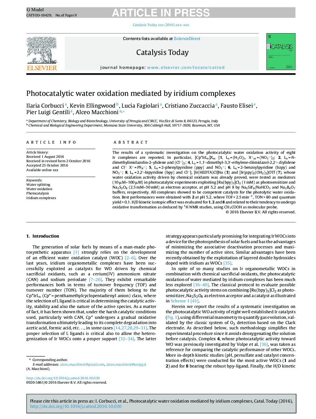 Photocatalytic water oxidation mediated by iridium complexes