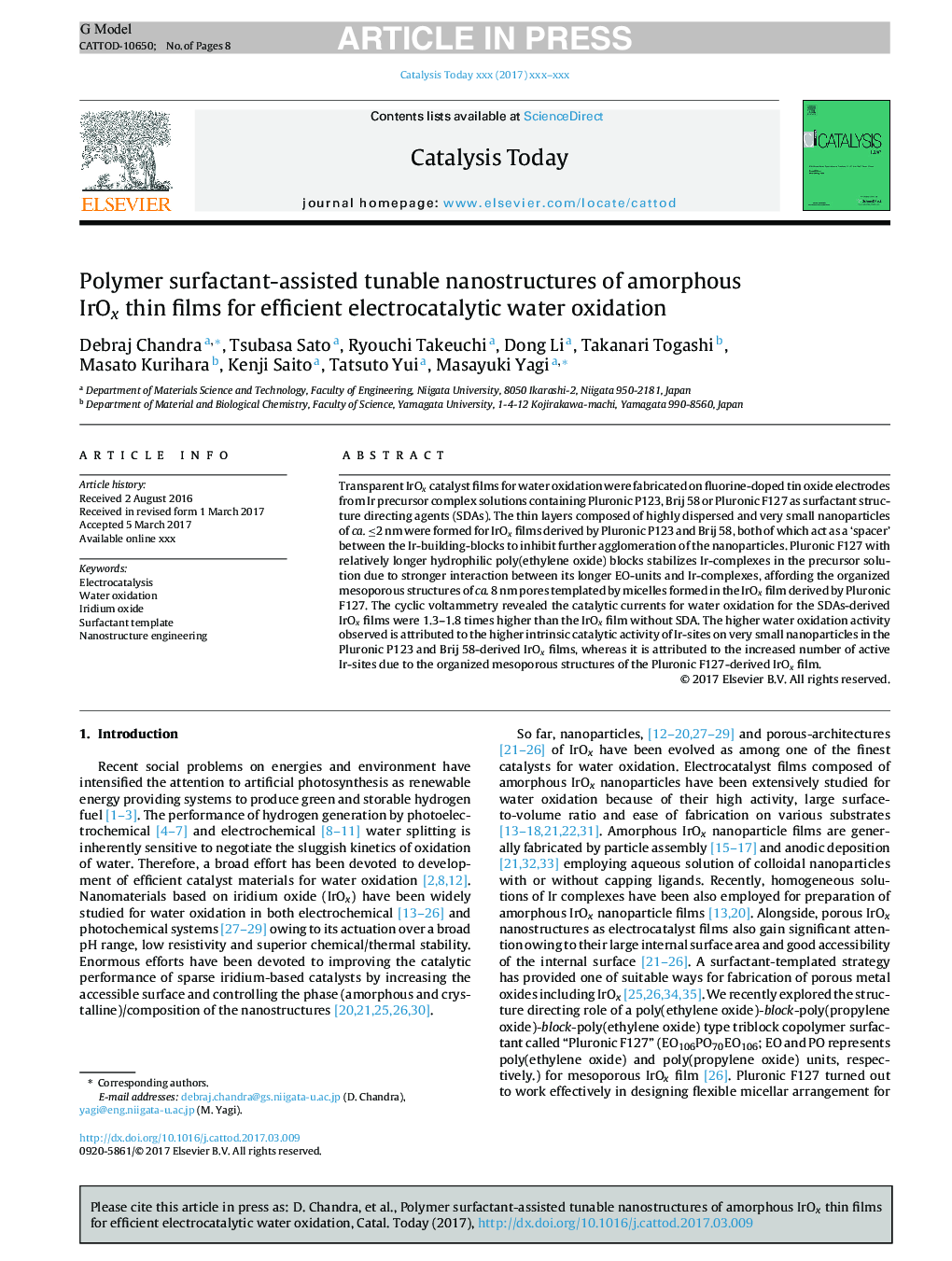 Polymer surfactant-assisted tunable nanostructures of amorphous IrOx thin films for efficient electrocatalytic water oxidation