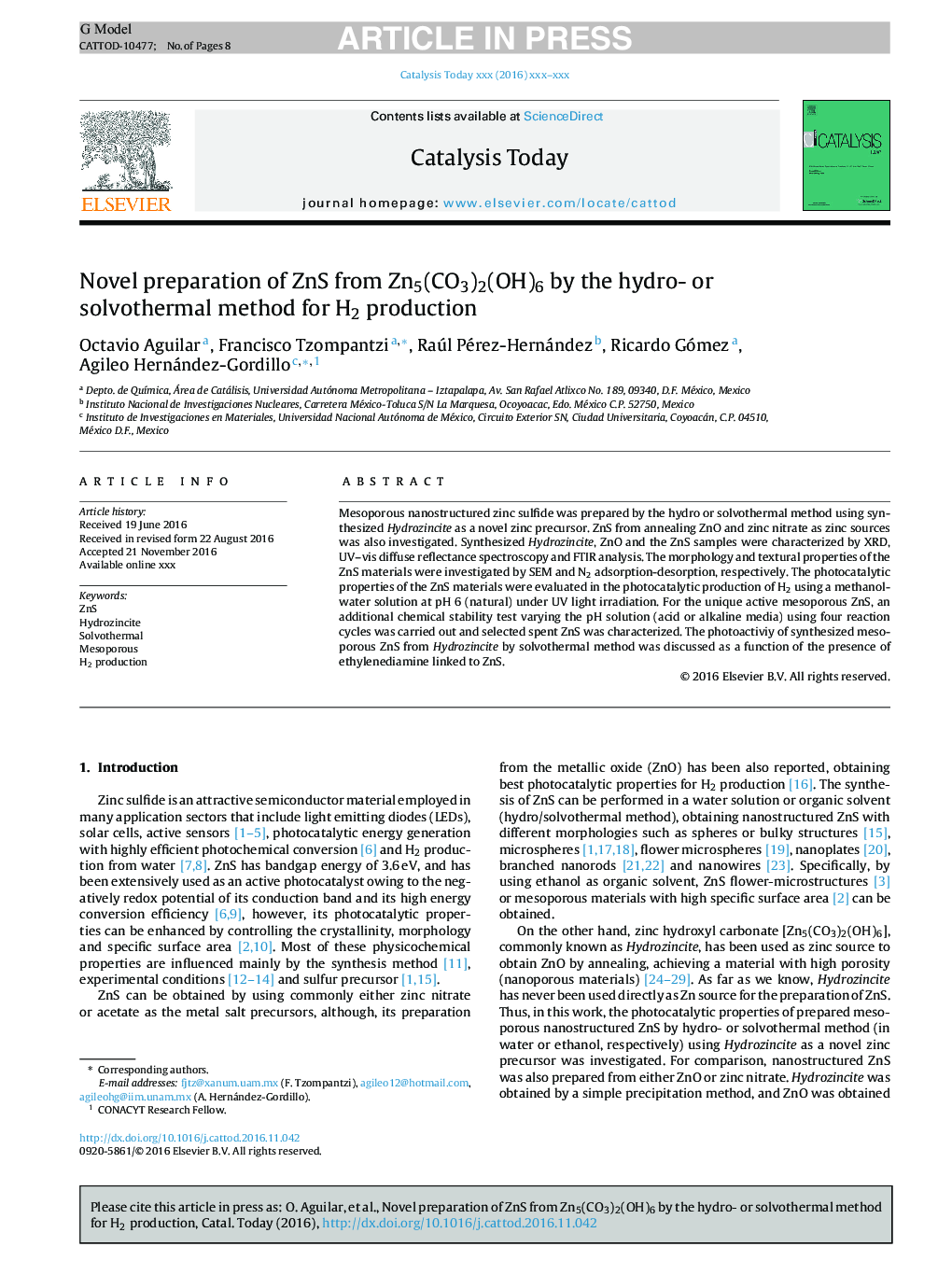 Novel preparation of ZnS from Zn5(CO3)2(OH)6 by the hydro- or solvothermal method for H2 production