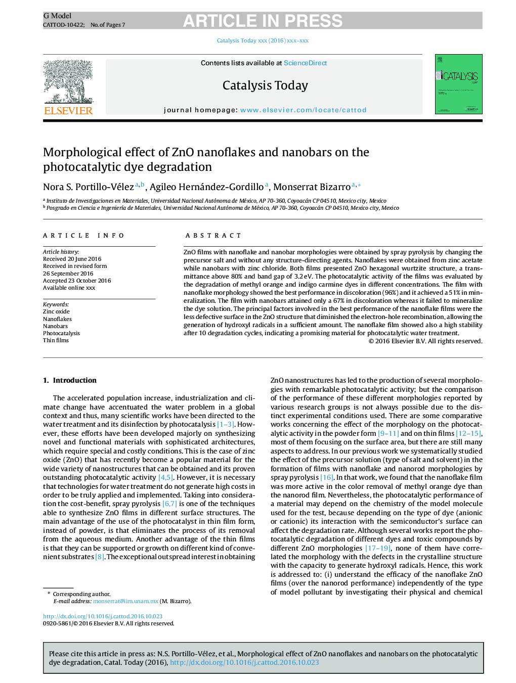 Morphological effect of ZnO nanoflakes and nanobars on the photocatalytic dye degradation