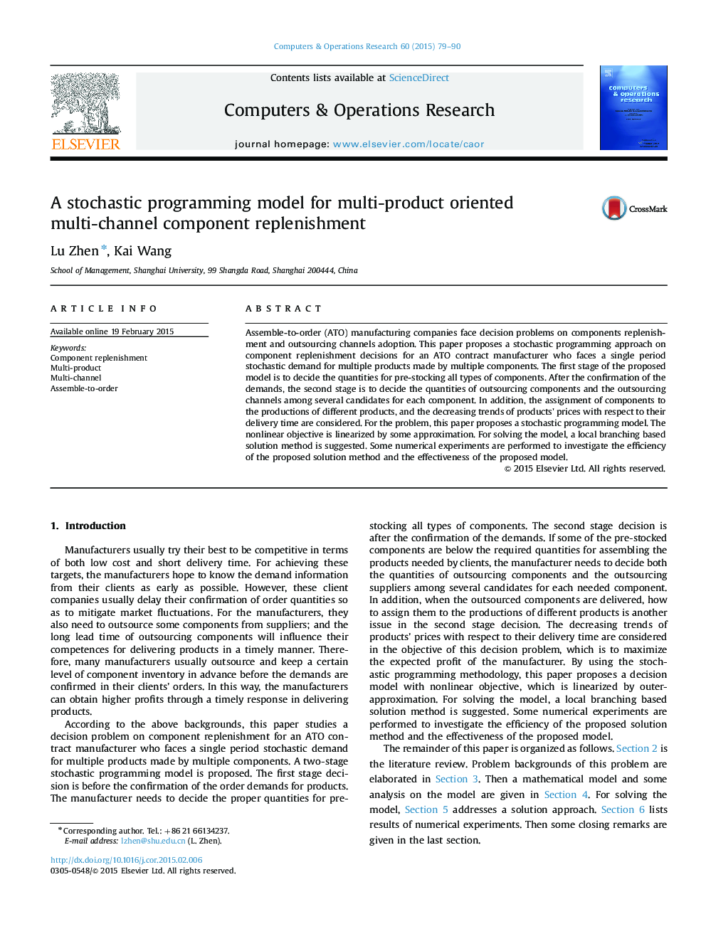 A stochastic programming model for multi-product oriented multi-channel component replenishment