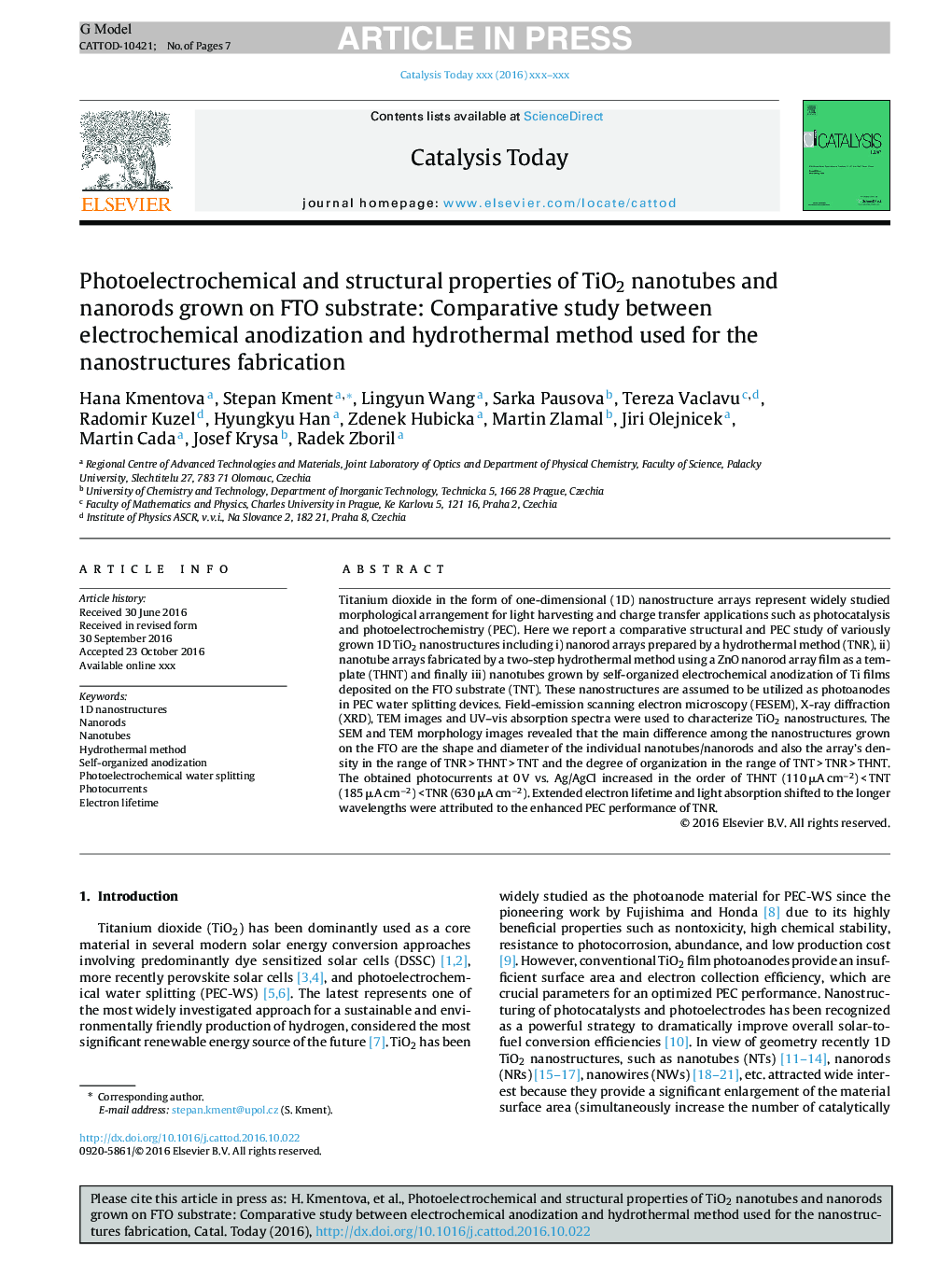 Photoelectrochemical and structural properties of TiO2 nanotubes and nanorods grown on FTO substrate: Comparative study between electrochemical anodization and hydrothermal method used for the nanostructures fabrication